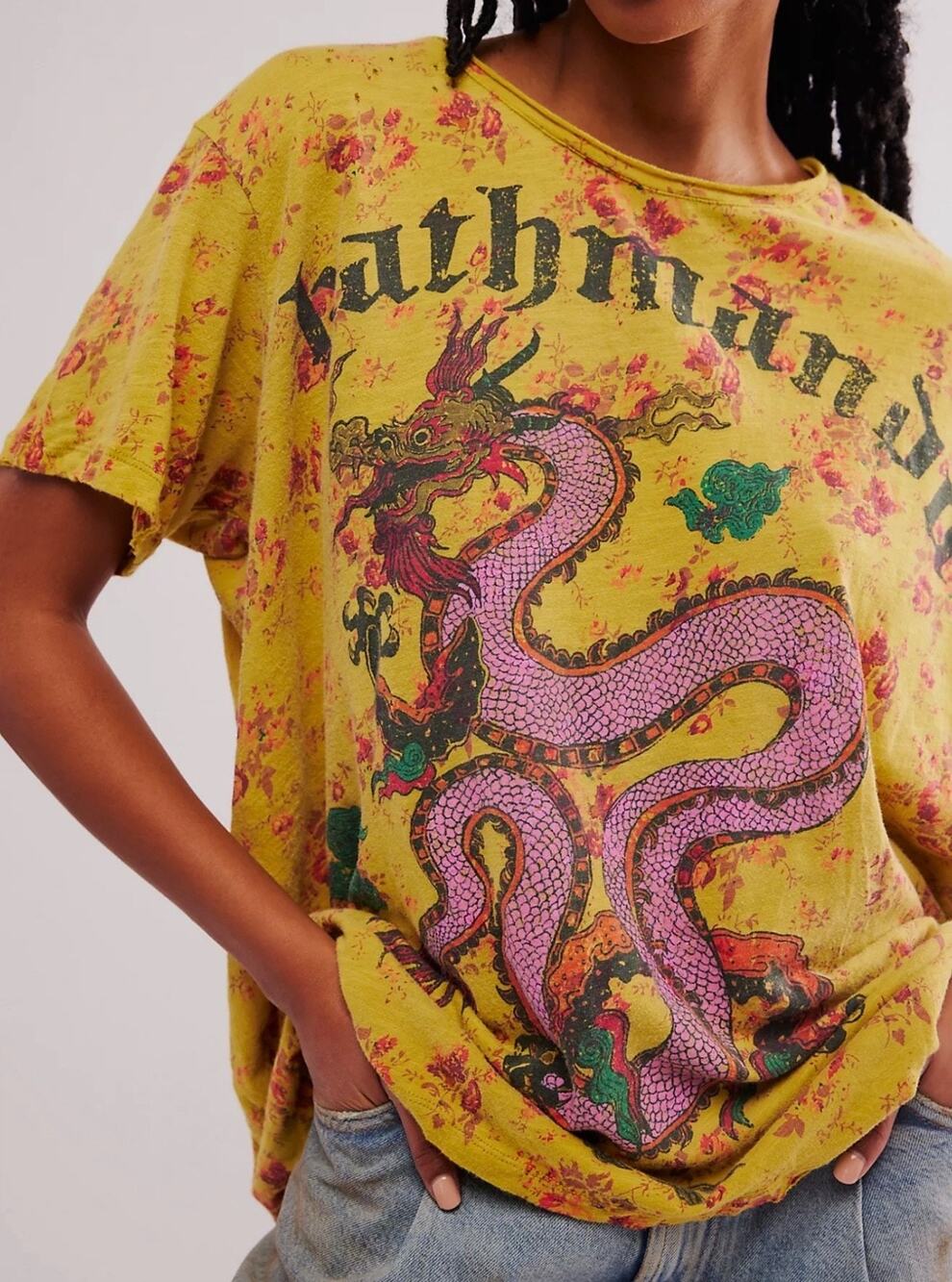 Magnolia Pearl Dragon One-Size Kathmandu Floral Graphic Tee NWOT
